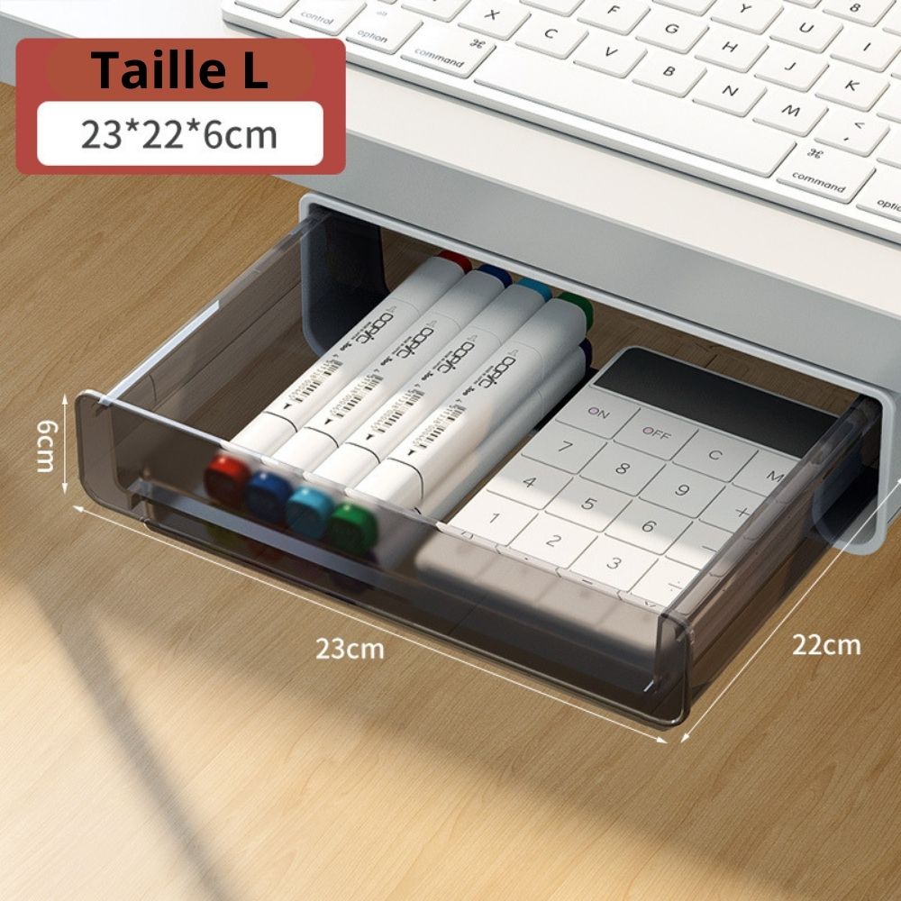 Tiroir rangement coulissant noir transparent taille L 